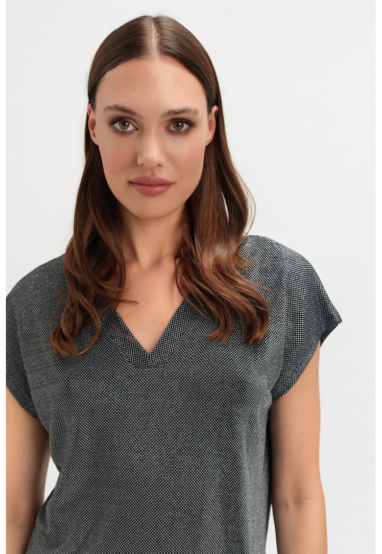 Bluza cu decolteu in V si maneci scurte - Alb/Negru