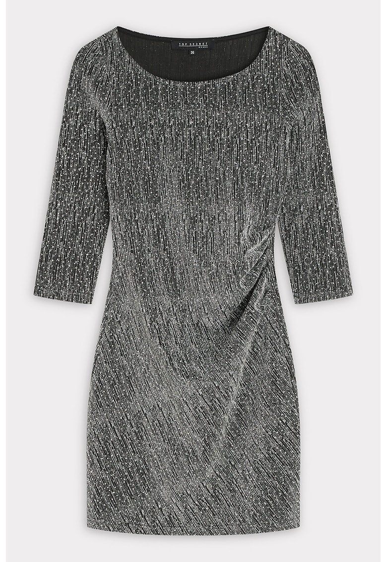 Rochie cu maneci trei sferturi si insertii stralucitoare - Gri inchis melange