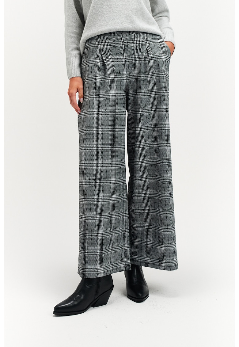 Pantaloni in carouri cu talie inalta
