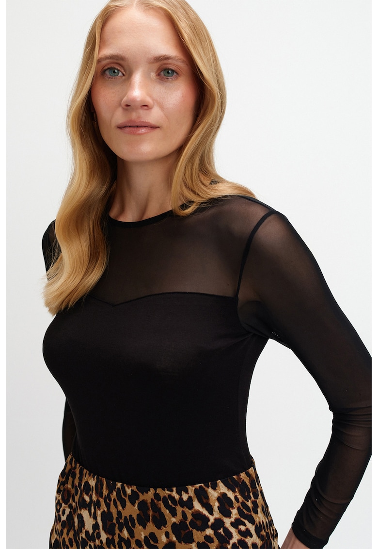 Bluza slim fit cu segmente semi-transparente