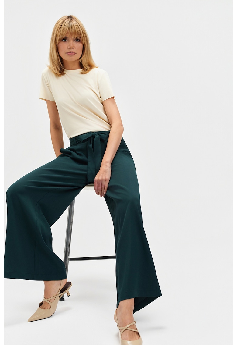 Pantaloni eleganti cu croiala ampla - Verde englez