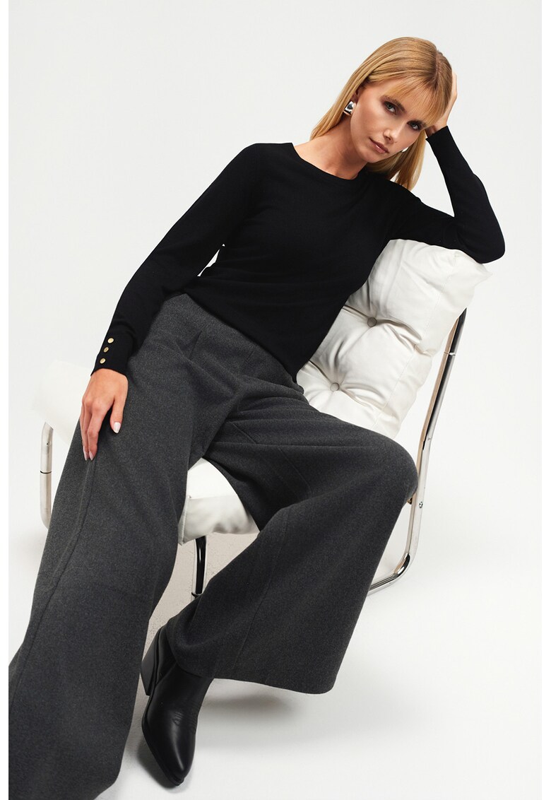 Pantaloni uni cu croiala ampla - Gri inchis melange