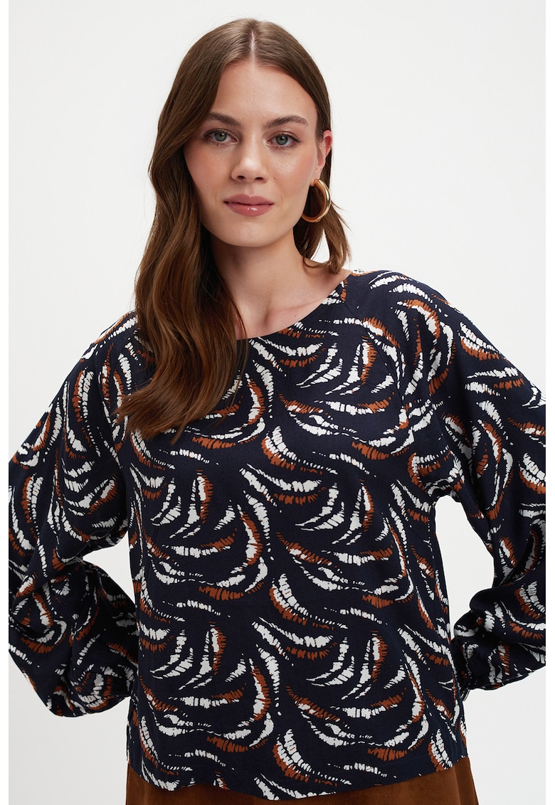 Bluza vaporoasa cu maneci raglan - Albastru ultramarin/Alb optic/Caramel