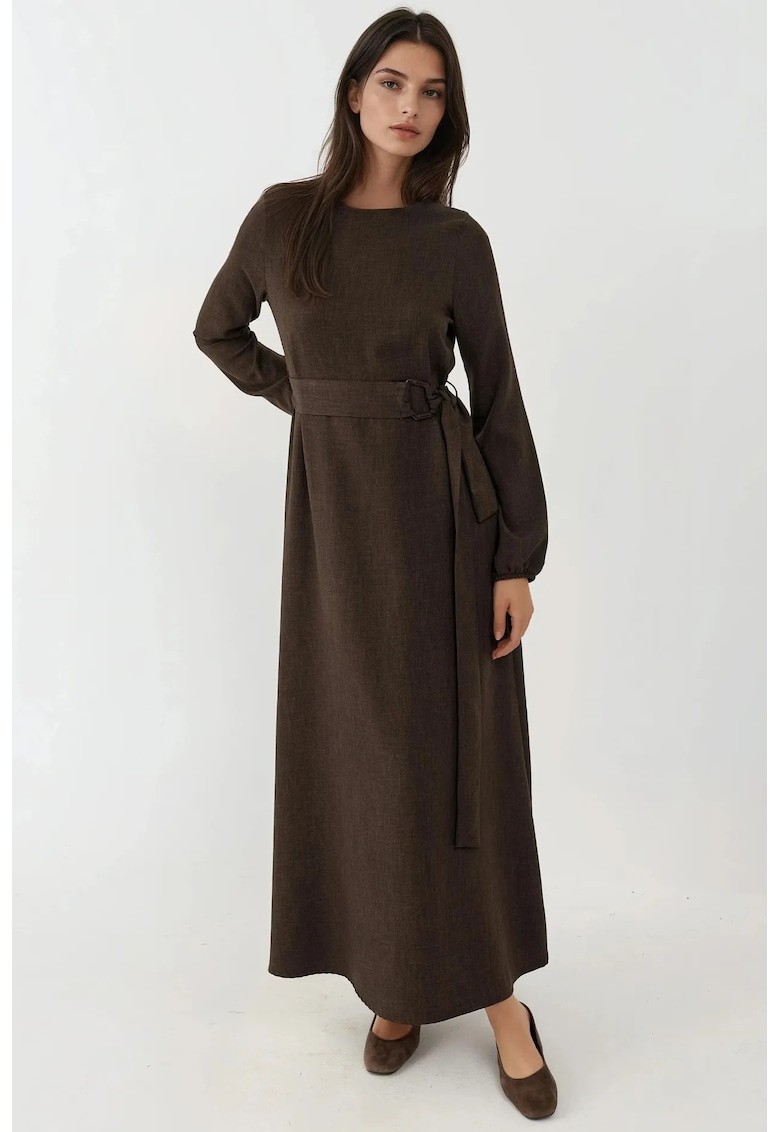 Rochie Maxi - Detaliu Arcuit - Maro Mocha Inchis - Textil