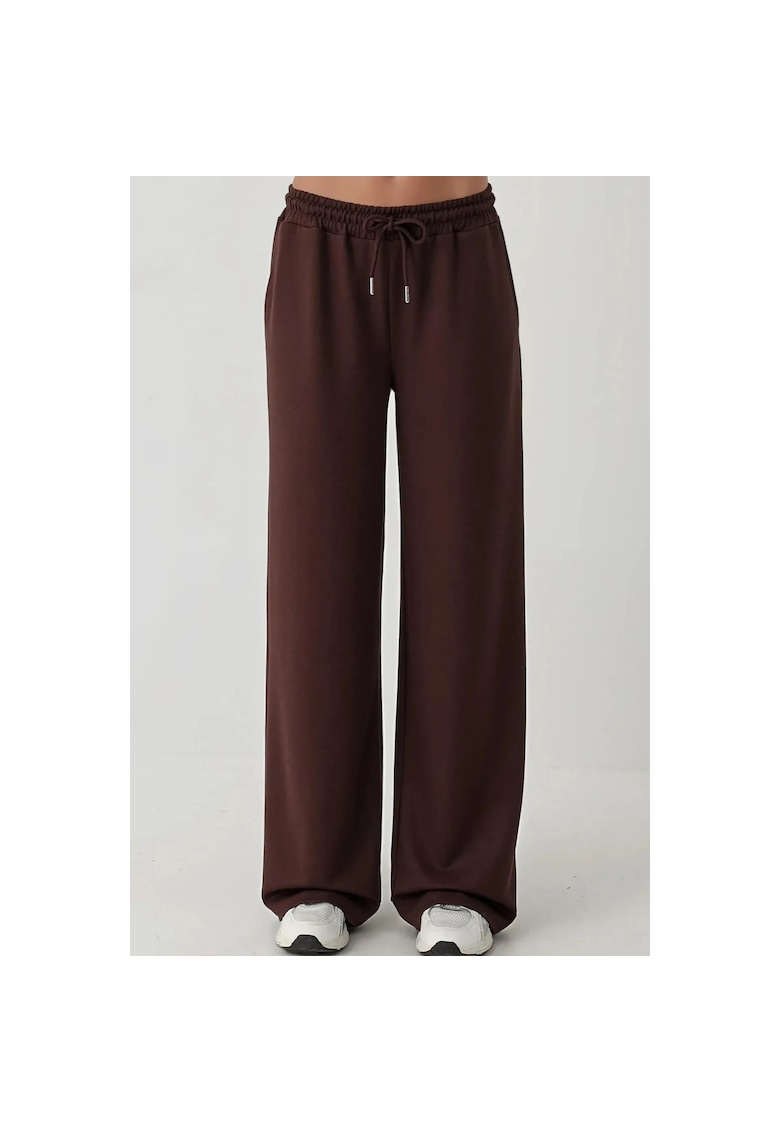 Pantaloni de trening - picior larg - talie inalta - maro castaniu - textil