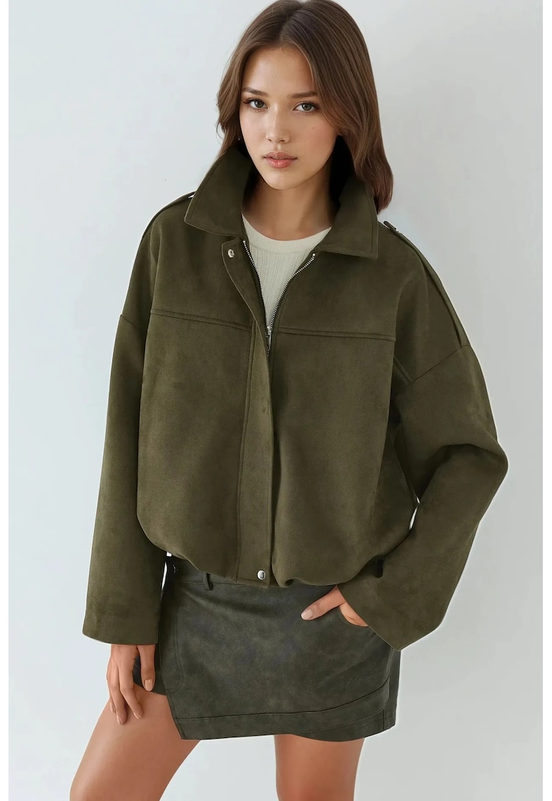 Jacheta dama - Piele intoarsa - Kaki