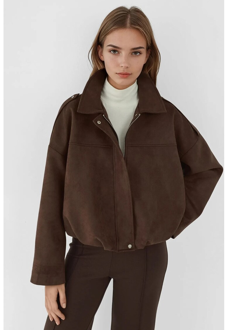 Jacheta dama - Piele intoarsa - Maro inchis