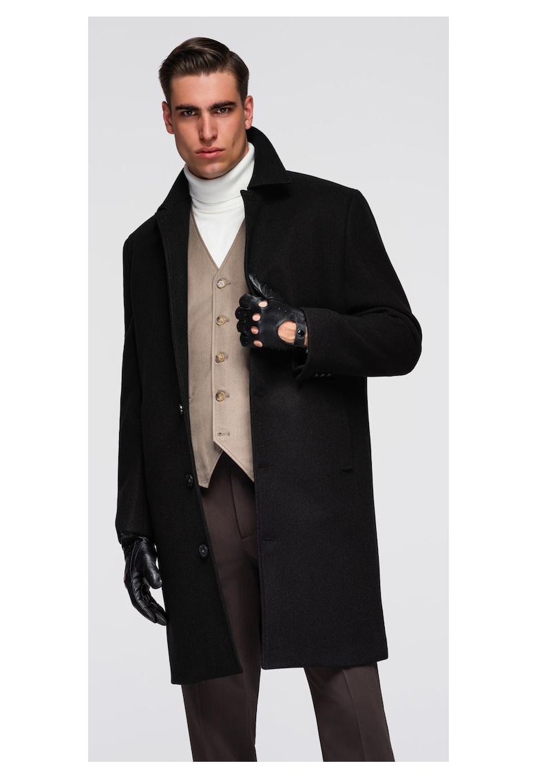 Palton lung cu singur rand de nasturi si captuseala OM-COWC-0135