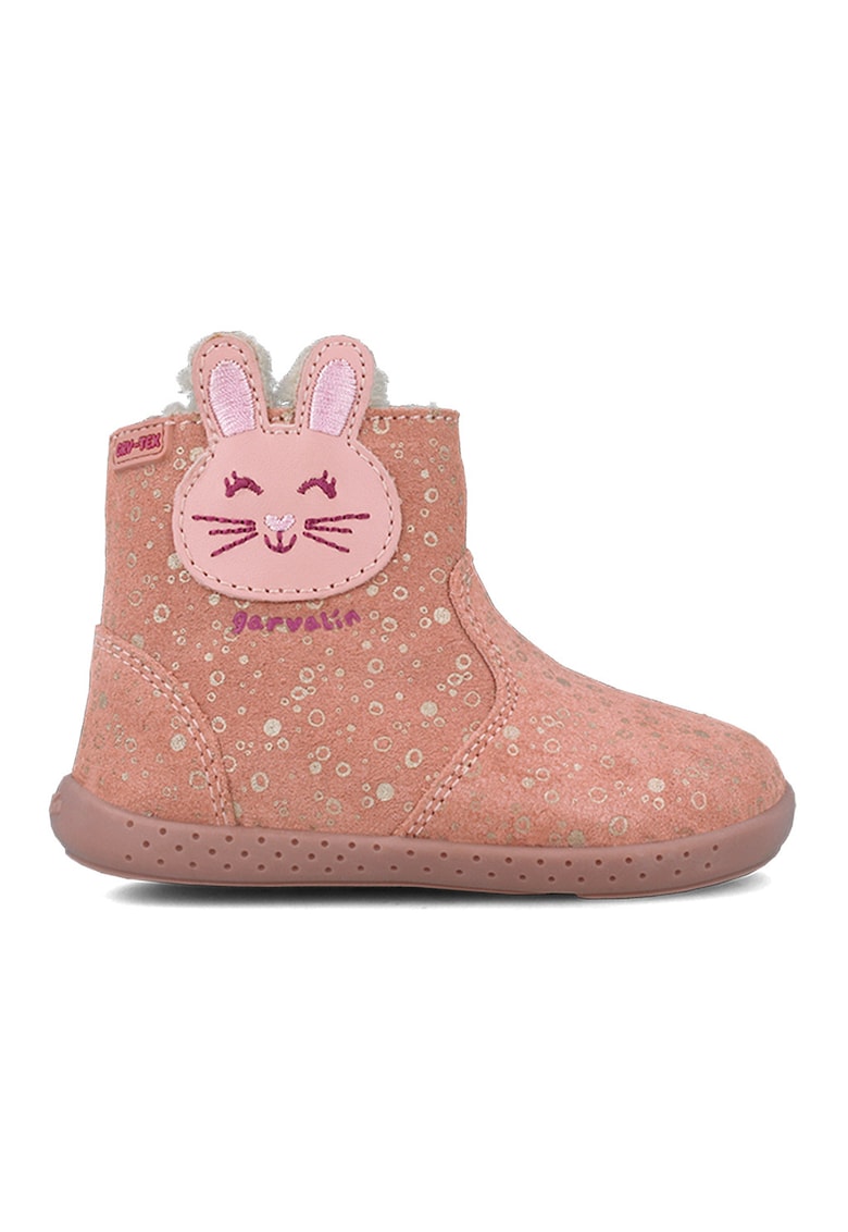 Ghete din piele intoarsa cu captuseala din blana sintetica - Roz somon
