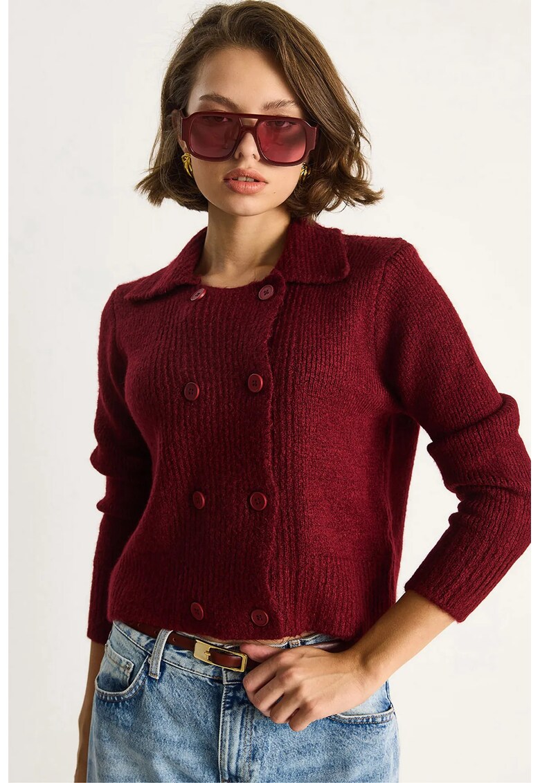 Cardigan tricotat rosu burgundi - pentru femei - Rosu Burgund -