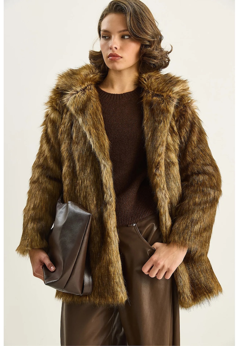 Geaca blana dama - HiCCUP - maro - textil