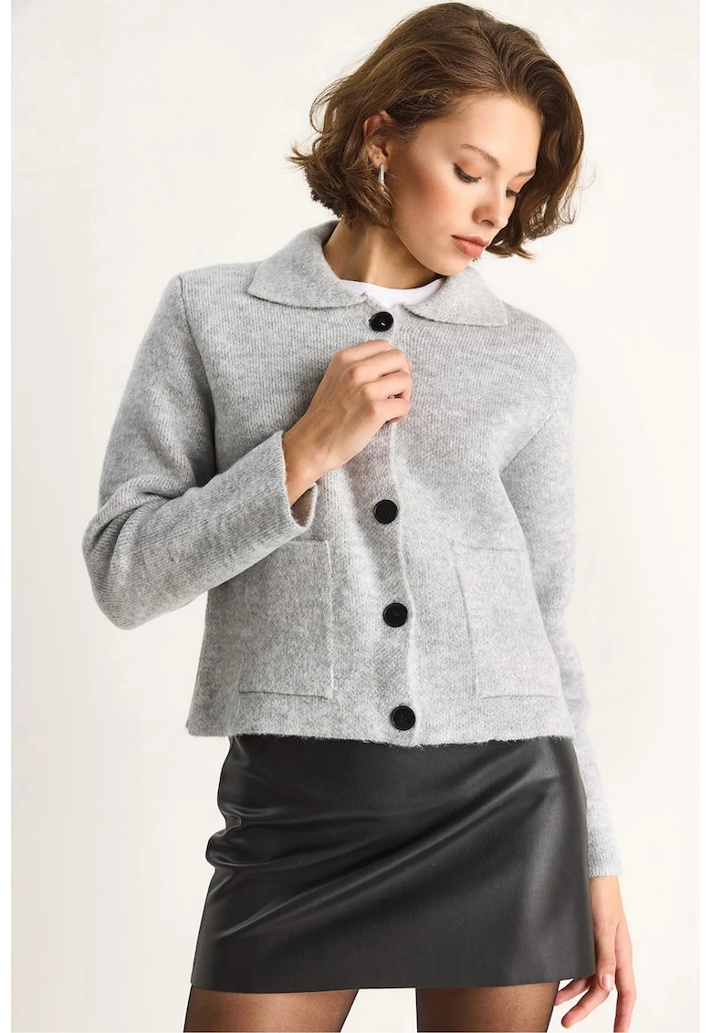 Cardigan - tricotat - cu buzunare - tricot - Gri -