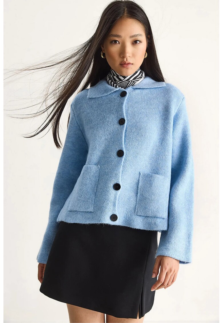 Cardigan - tricotat - albastru bebelus - material tricot - Albastru bebelus -