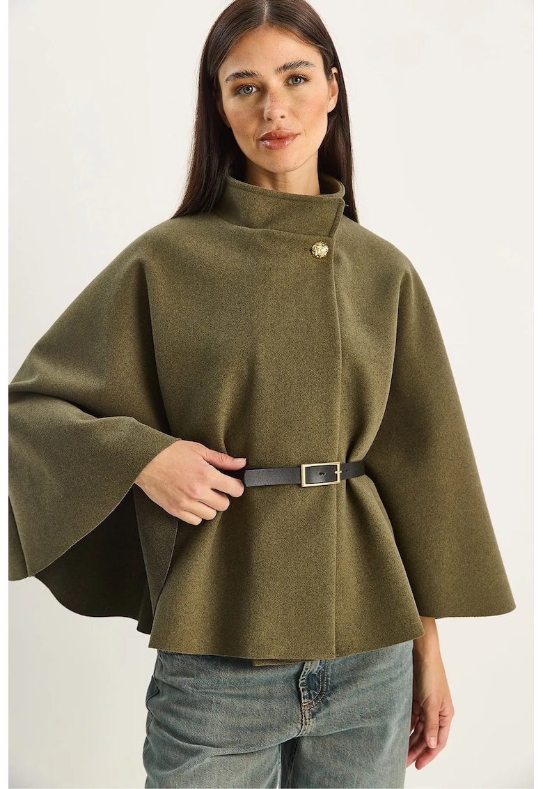 Palton dama - supradimensionat - verde kaki - amestec de lana