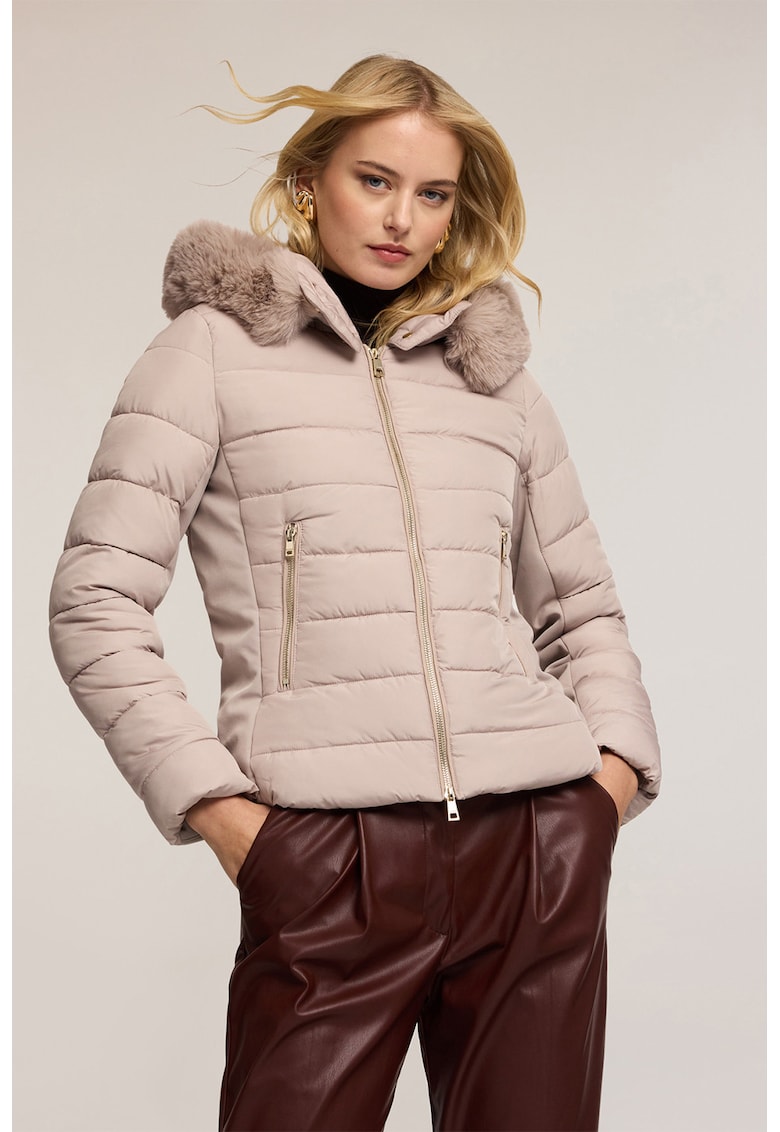 Jacheta matlasata cu gluga - Roz prafuit