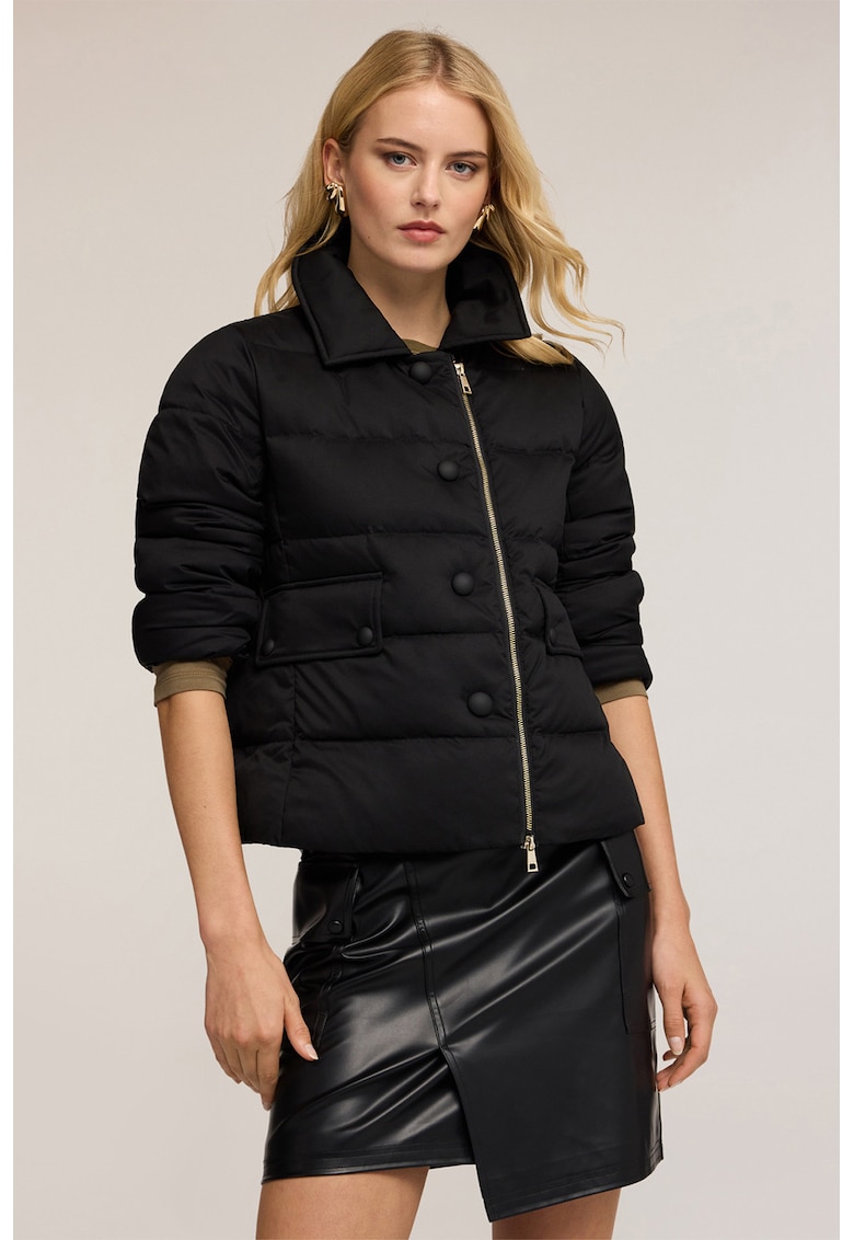 Jacheta scurta cu aspect matlasat si fermoar - Negru