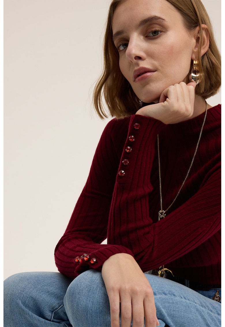 Pulover slim fit din amestec de lana - Visiniu
