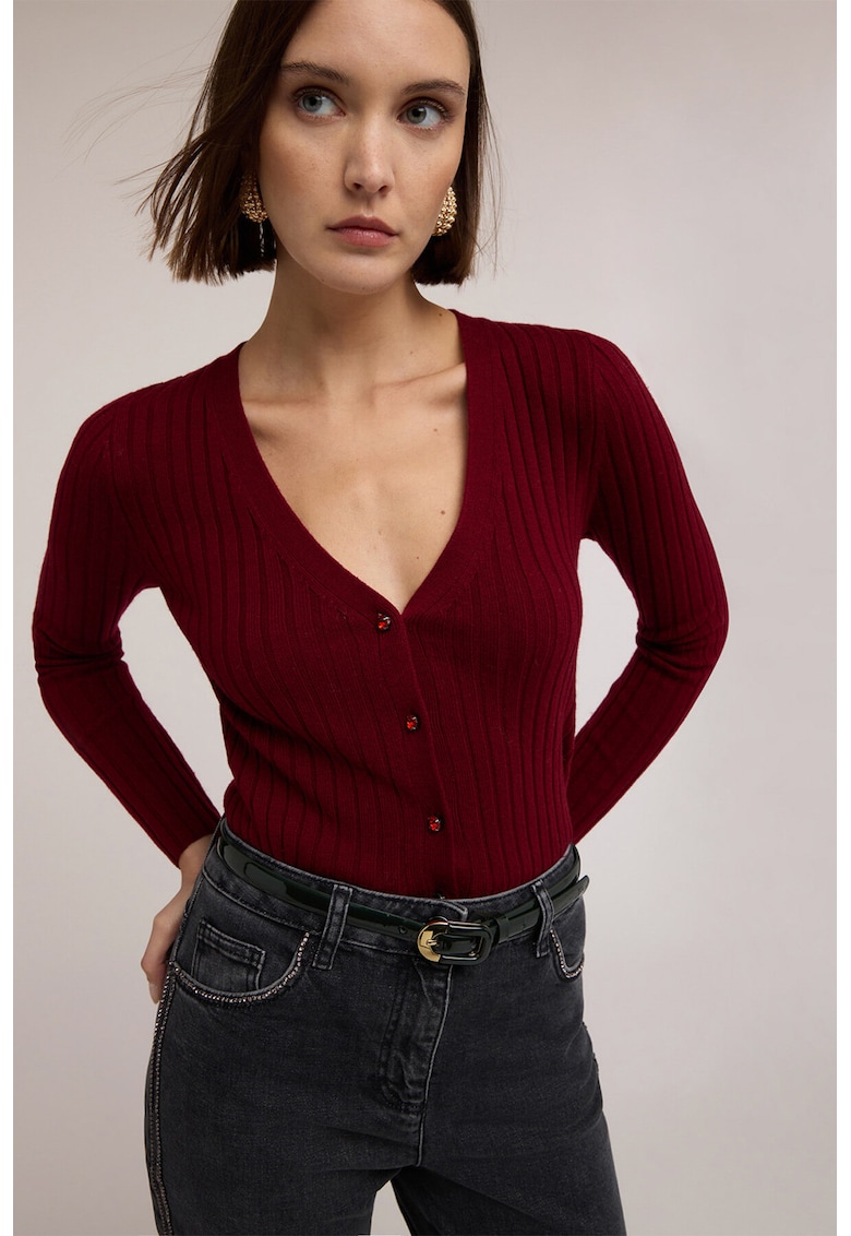 Cardigan slim fit striat din amestec de lana