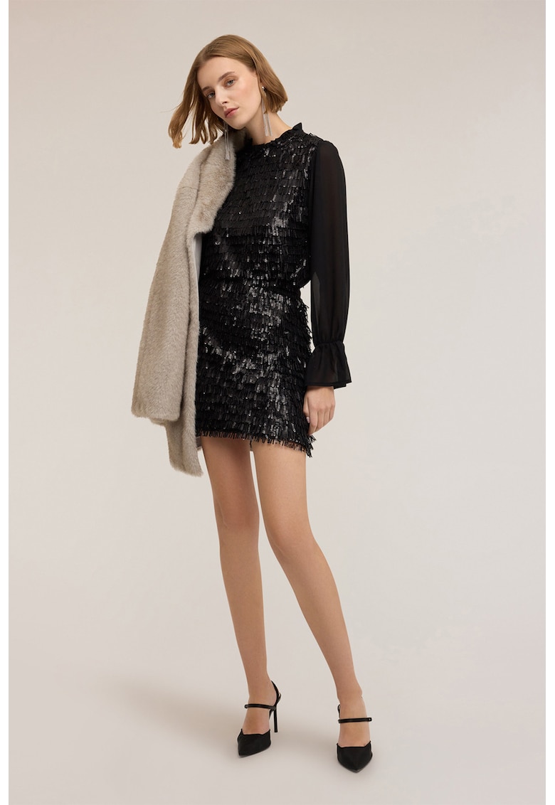 Fusta mini cu aplicatii cu paiete - Negru