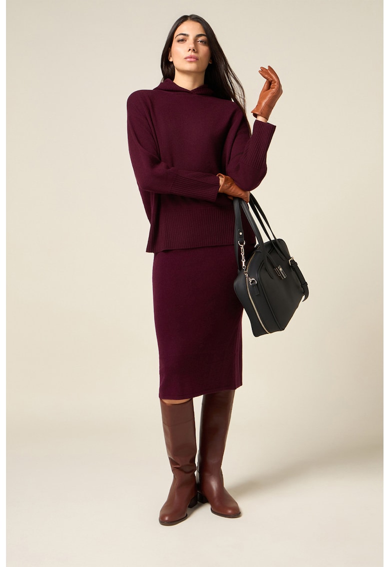 Fusta midi din lana cu slit pe partea din spate - Visiniu