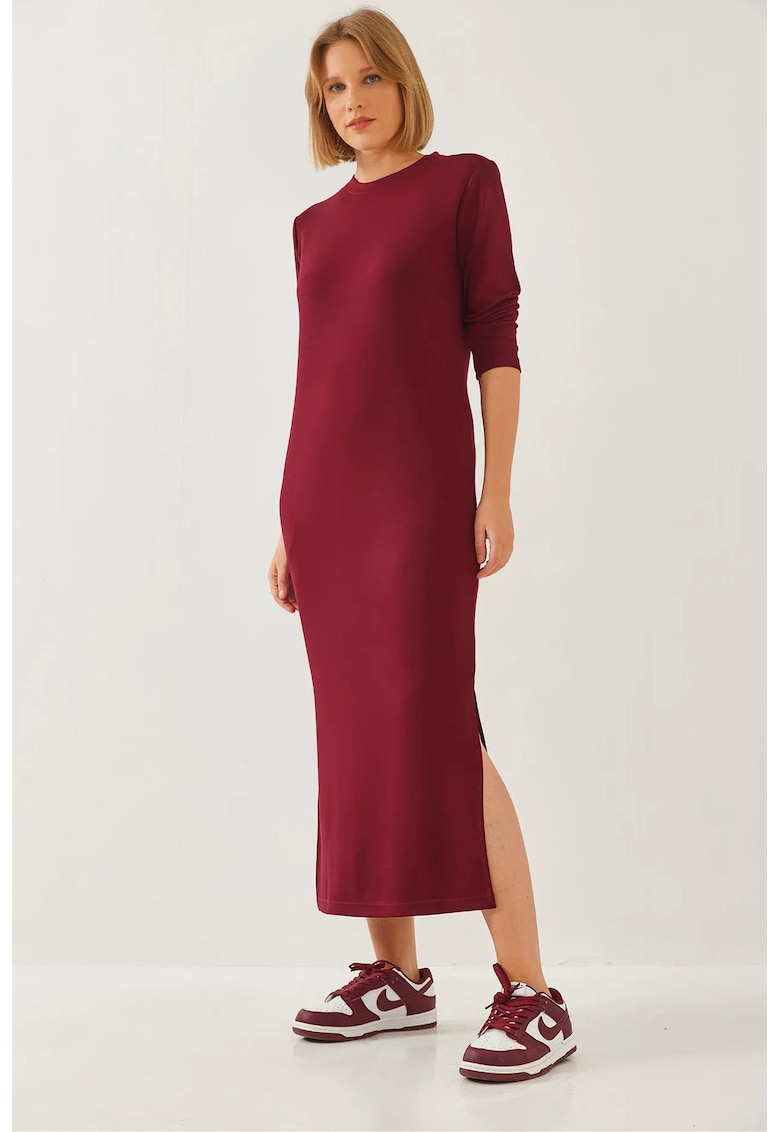 Rochie Midi - maneca lunga - rosu jerseu - Rosu Burgund - Visiniu