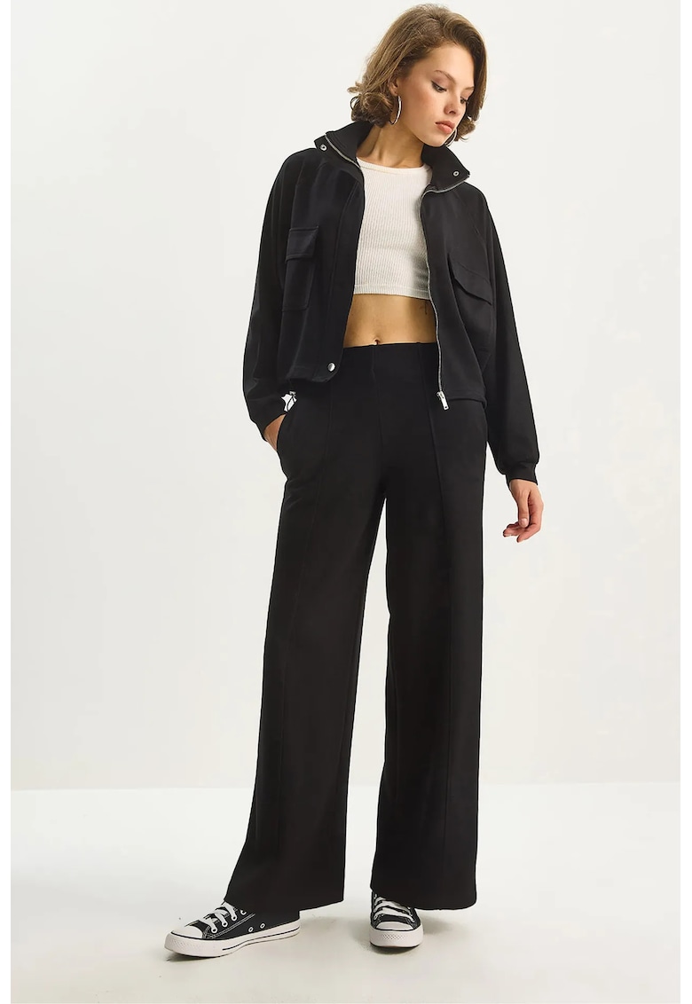 Trening jacheta si pantaloni - gluga - maneci lungi - negru - jerseu