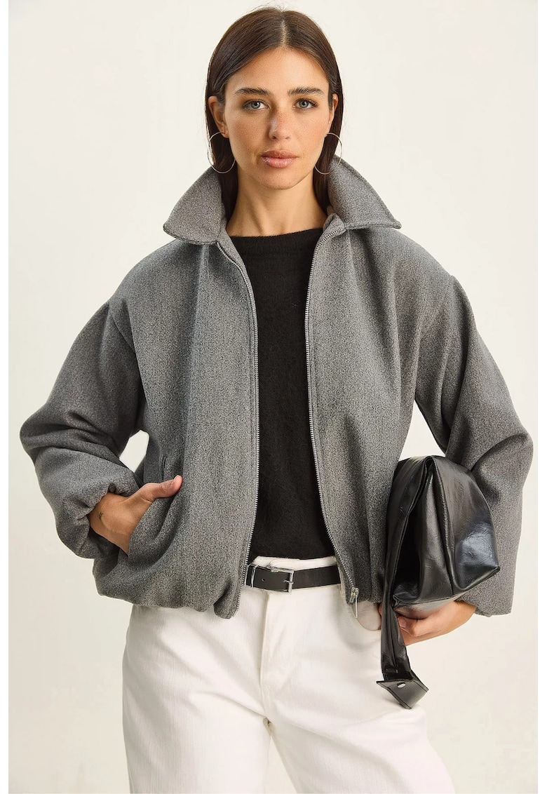 Geaca dama - HiCCUP - Jacheta scurta - gri - textil