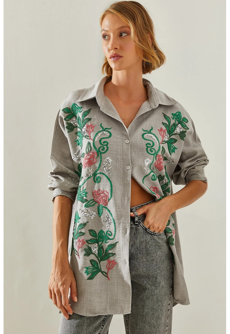 Camasa dama - supradimensionata - gri - textil