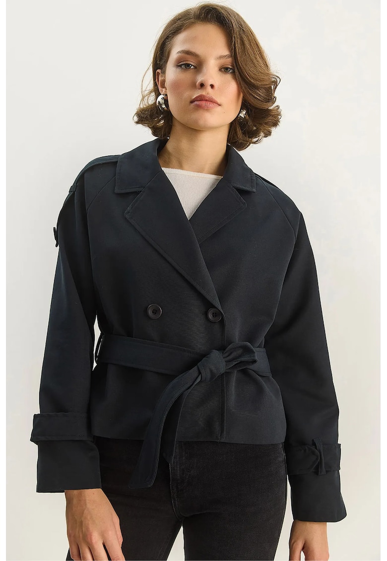 Palton dama HiCCUP - trench supradimensionat - negru - textil