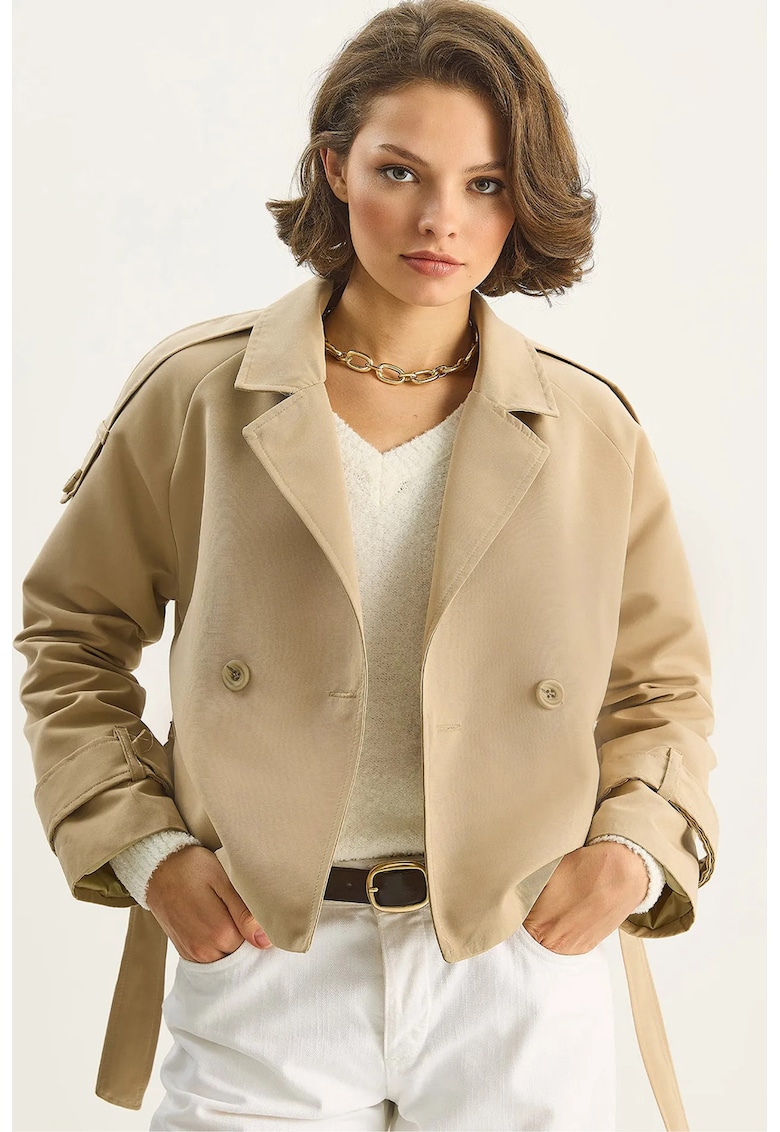 Palton dama HiCCUP - lung - supradimensionat - bej natural - textil