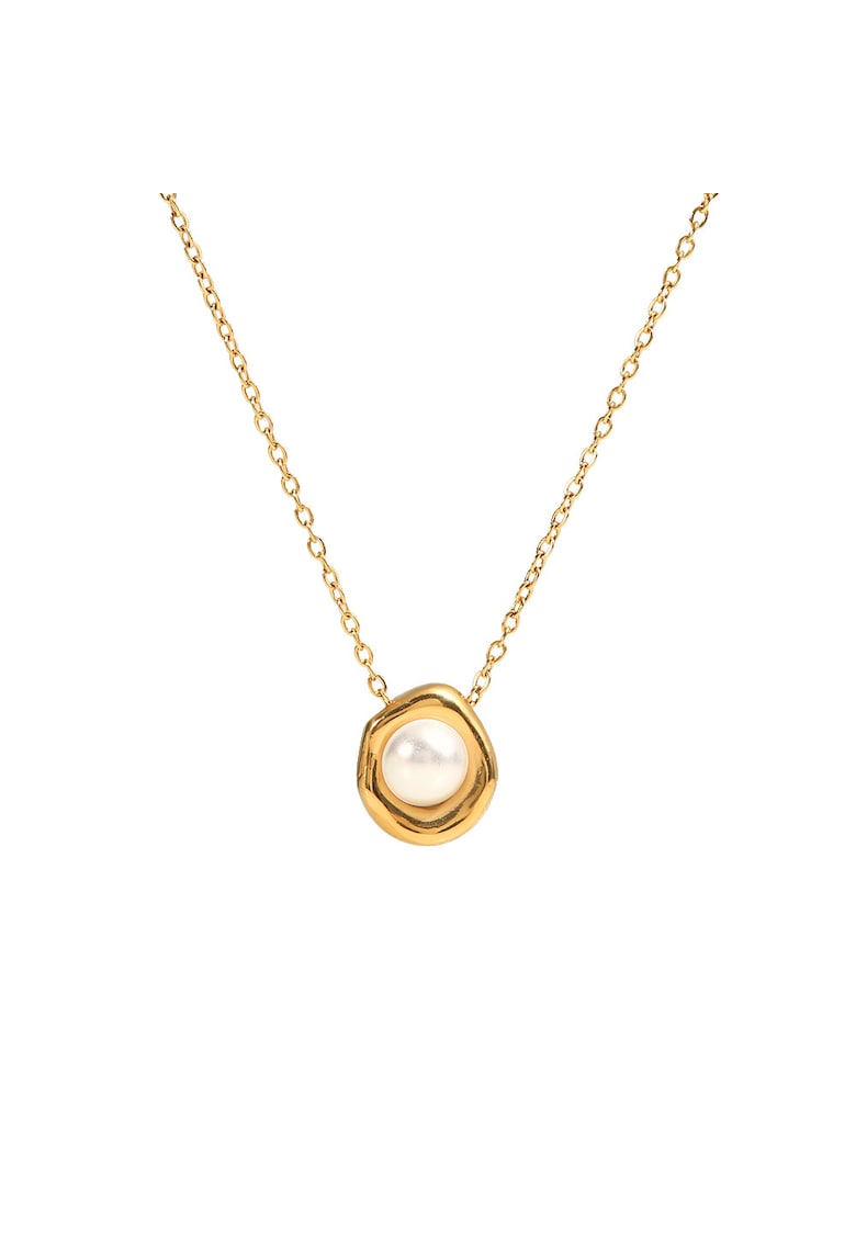 Colier dama Vintage Pearl din otel inoxidabil - placat PVD cu aur 18K - cu pandantiv perla artificiala - lungime 40 + 5 cm