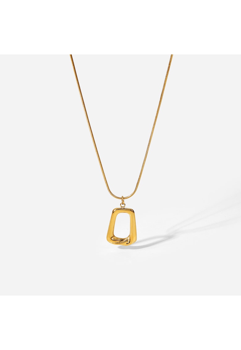 Colier dama din otel inoxidabil - placat PVD cu aur 18K - cu pandantiv geometric - design modern - lungime 39 + 5.2 cm