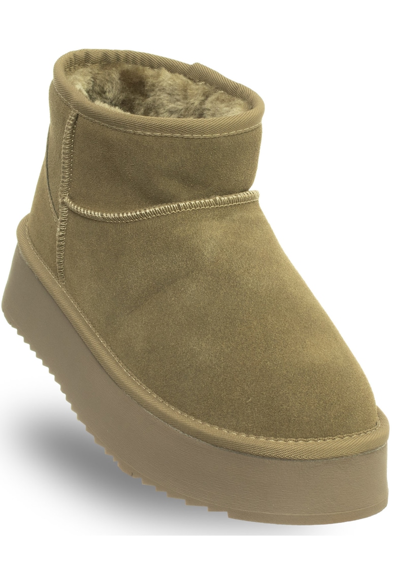 Ghete dama - kaki - piele naturala - material textil - Kaki