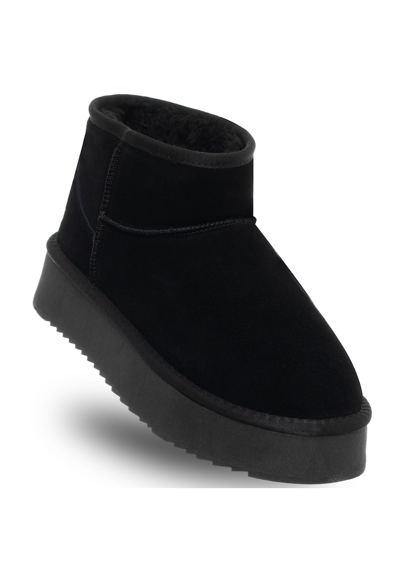 Ghete dama - HUGH PLATFORM - piele naturala - negru