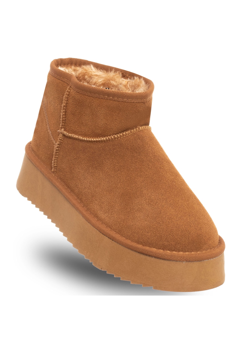 Ghete dama - HUGH PLATFORM - maro deschis - piele naturala - material textil