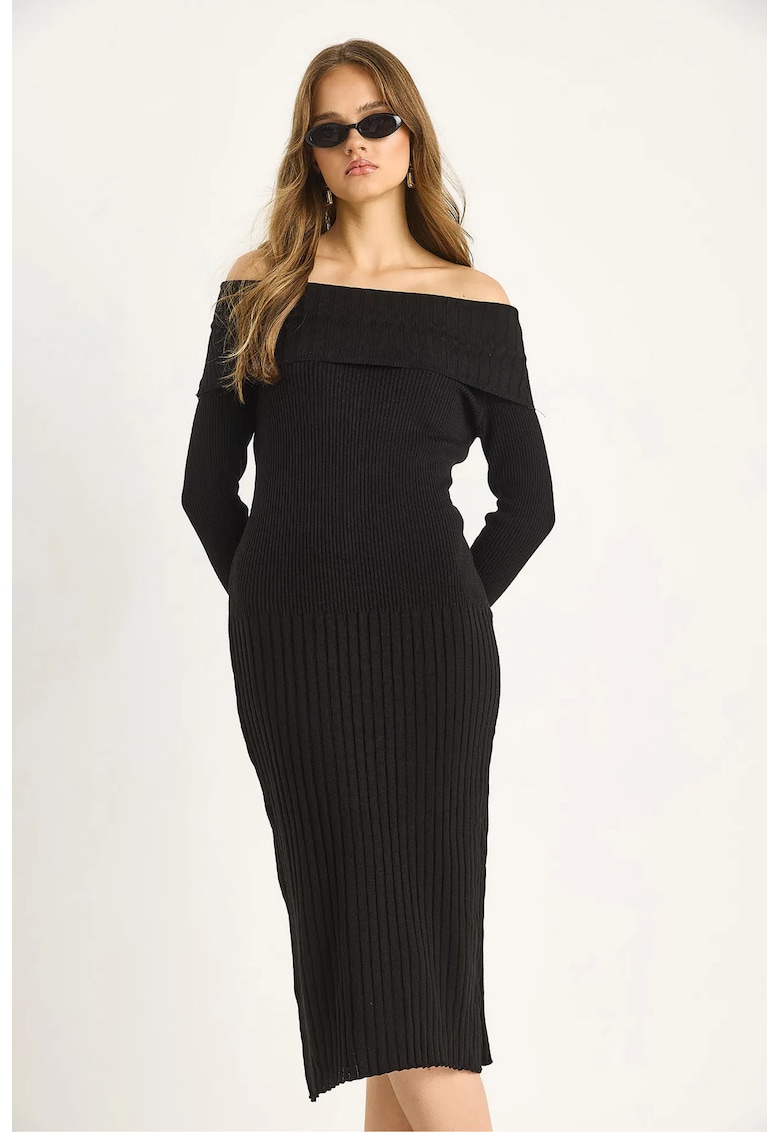 Rochie midi - tricot - Negru -