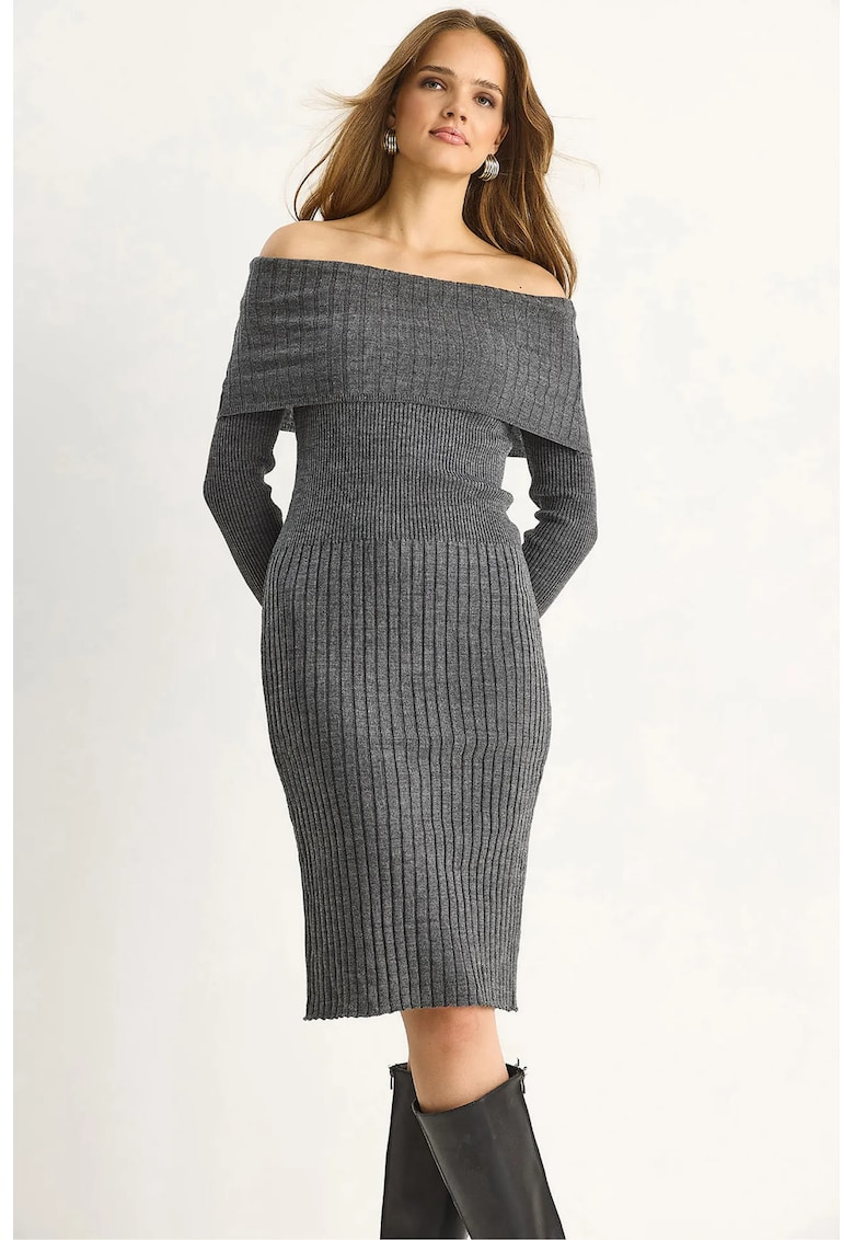 Rochie Midi - Gri ardezie - tricot - Gri ardezie -