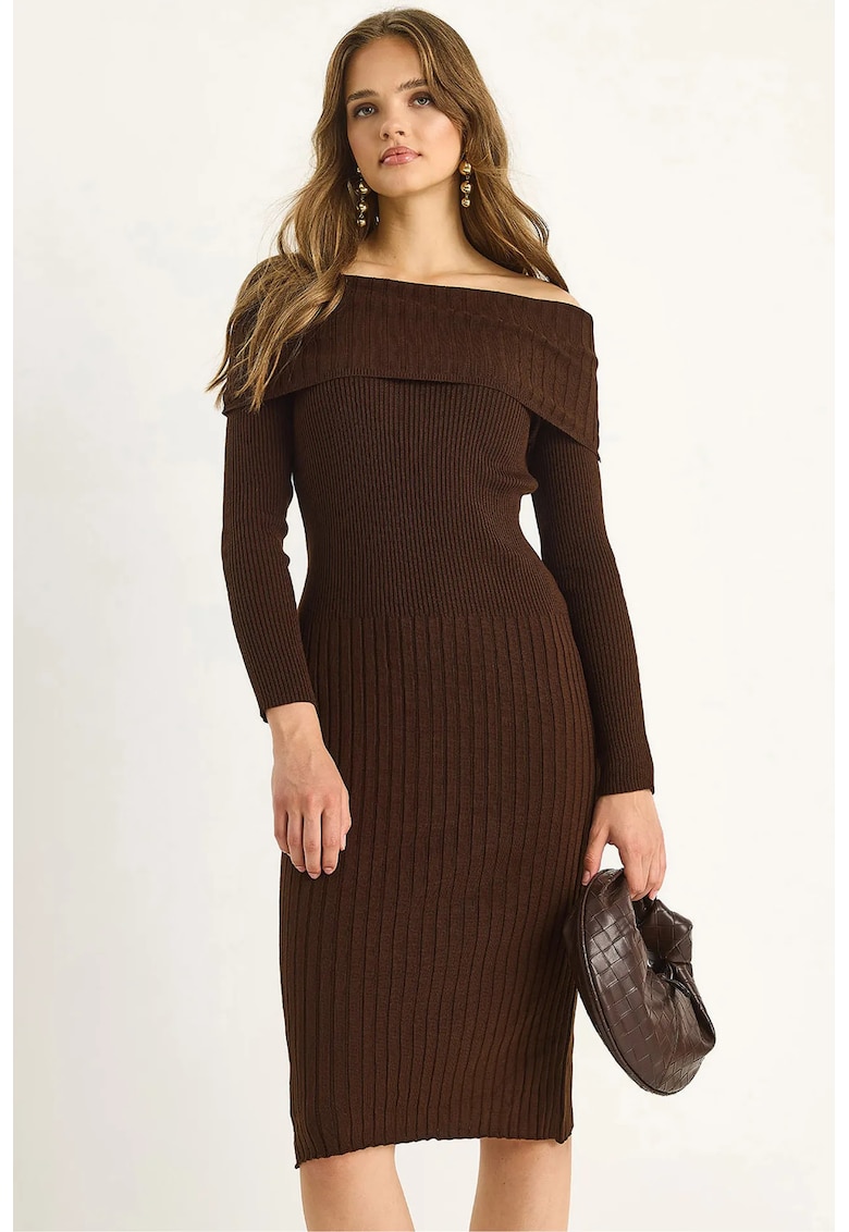 Rochie midi - nervuri - maro moca - tricot - Mocha Brown -