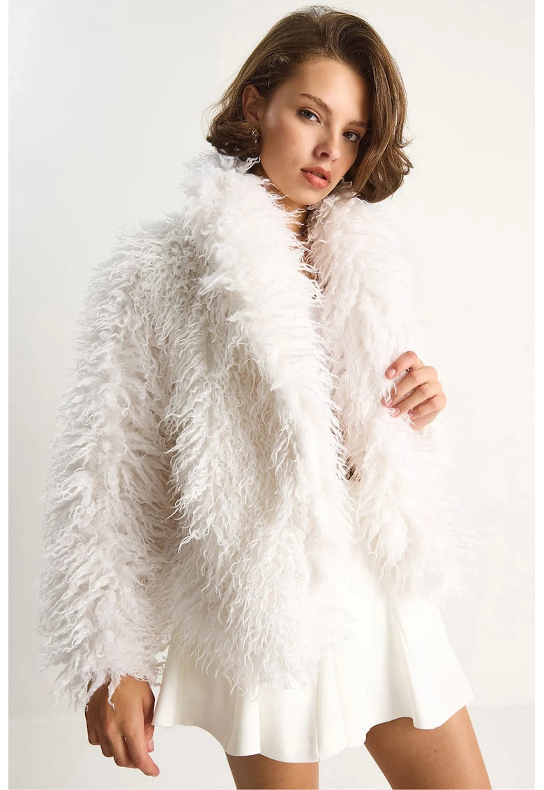 Palton dama - HiCCUP - jacheta groasa din blana artificiala - alb - textil