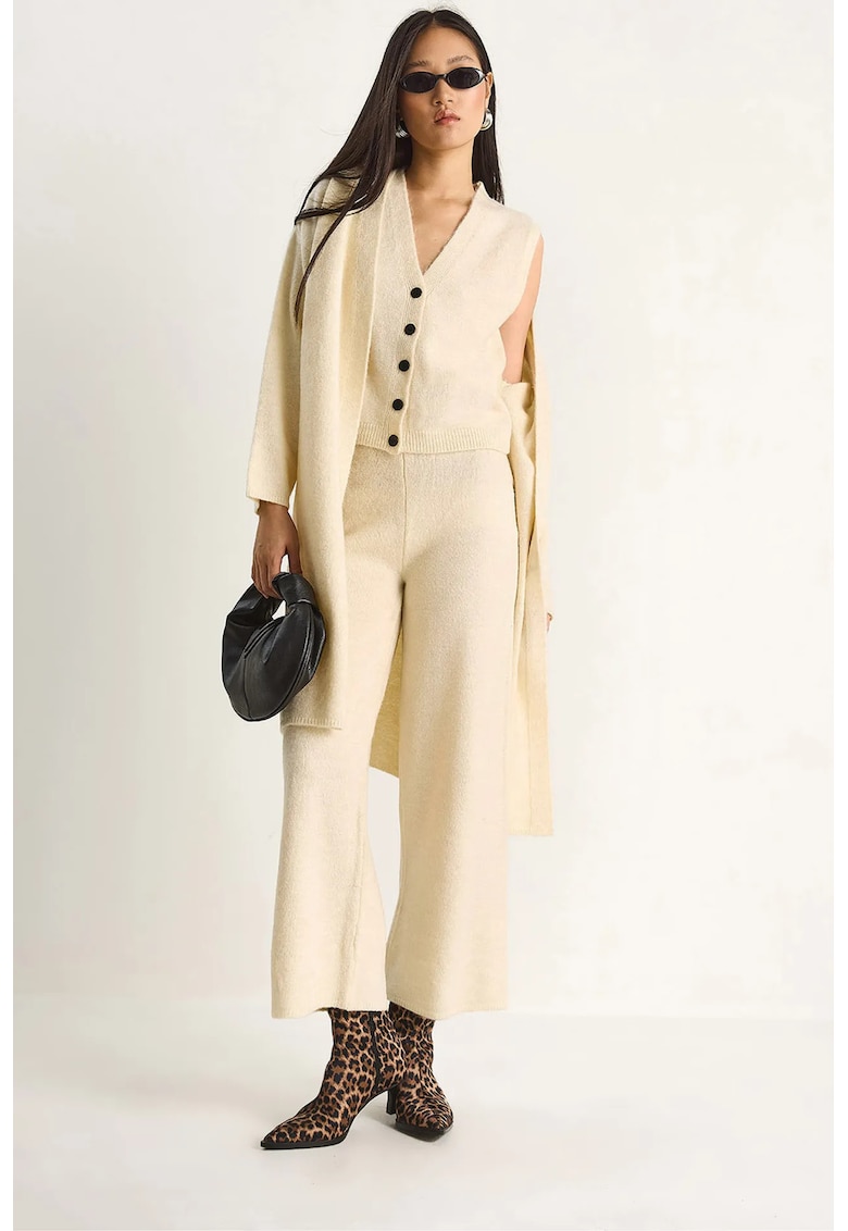 Set Coordonat Tricotat Cardigan-Vesta-Pantaloni - Tricot - Crema naturala -
