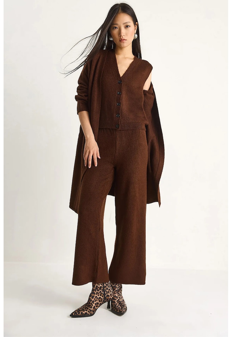 Set Coordonat Tricotat Cardigan-Vesta-Pantaloni - Tricot - Maro Mocha Inchis -