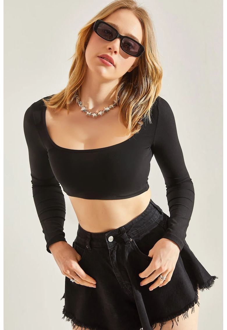 Bluza dama - HiCCUP - LUCCI Basic Crop Top - negru - jerseu