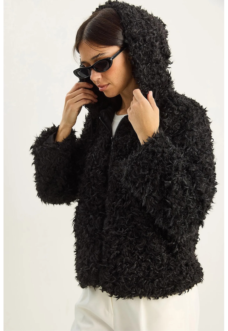 Palton dama HiCCUP - gluga - negru - textil