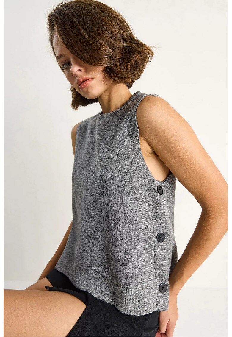 Bluza dama - bluza tricotata cu detalii nasturi - gri ardezie - jerseu - Gri ardezie -