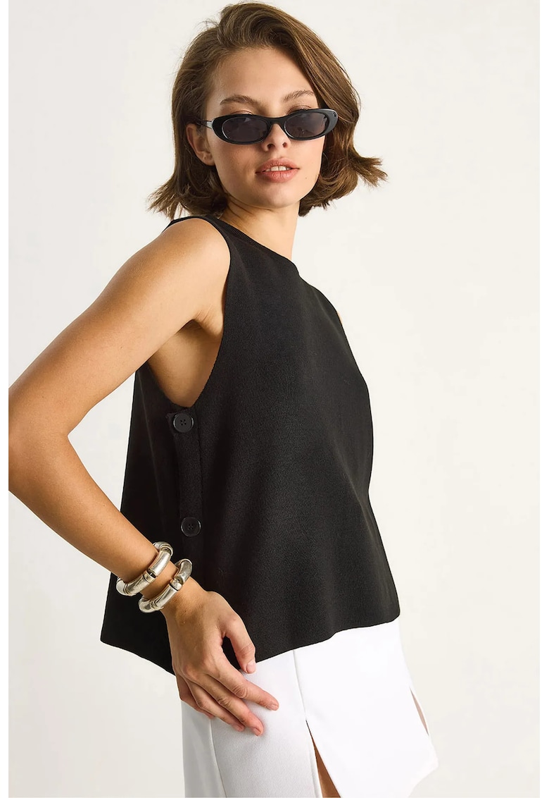 Maiou tricotat - detalii cu nasturi - jerseu - Negru -