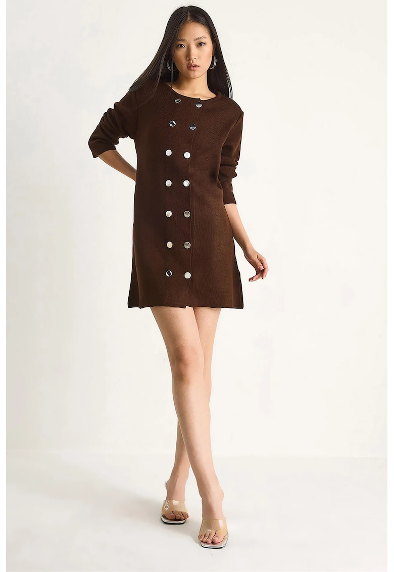 Rochie Mini - Tricot - cu nasturi - Mocha Brown -