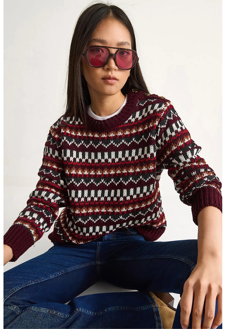 Pulover dama - Pulover tricotat etnic - tricot - Rosu Burgund -