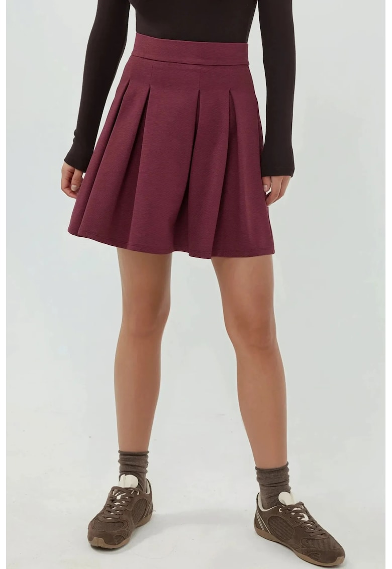 Fusta mini plisata cu fermoar - rosu ciresiu - textil