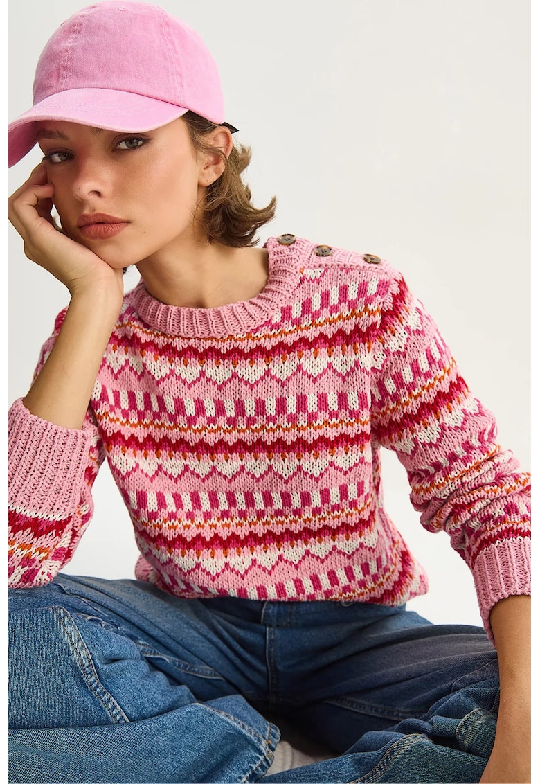 Pulover dama - Pulover tricotat etnic - Tricot - Garoafa roz -