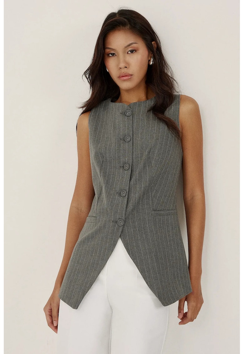 Vesta fara maneci guler rotund - dungi - poliester - Gri